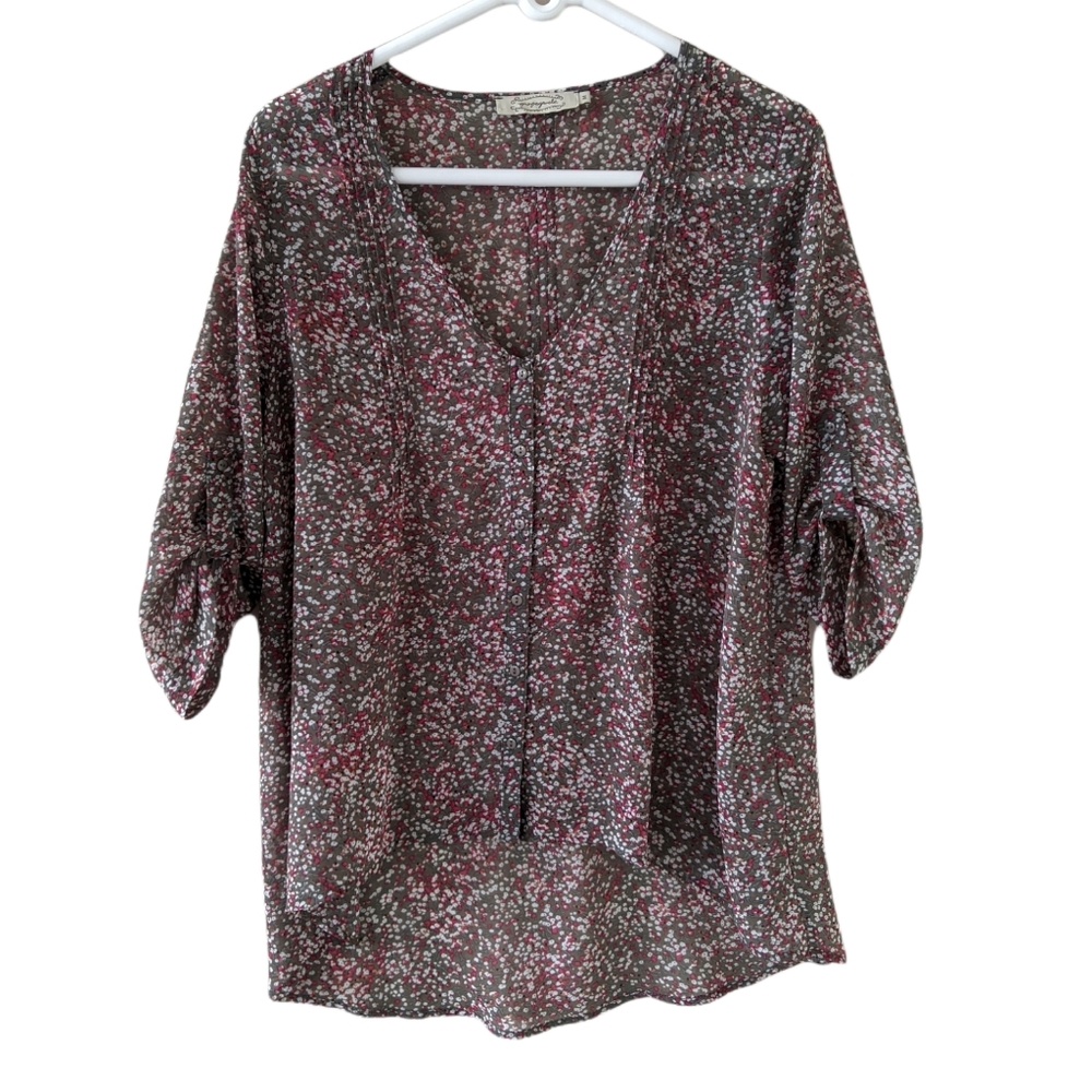 PROPAGANDA / SHEER FLORAL BLOUSE / 3/4 LENGTH SLEEVES / SIZE M